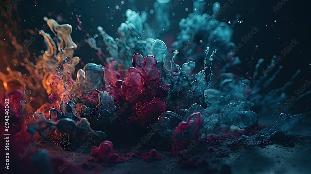 3D abstract background with smoke and colorful splashes 3D abstract background with smoke and colorful splashes