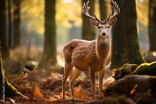 Sika deer stand alone in the forest photo