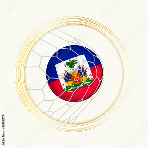 Haiti scoring goal, abstract football symbol with illustration of Haiti ball in soccer net.