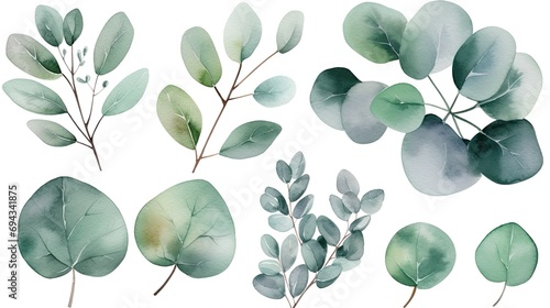 Watercolor Eucalyptus Realistic Set: Hand-Painted Baby photo