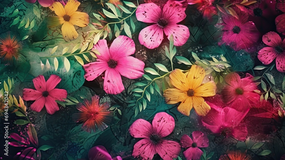 Watercolor Floral Pattern: 4K Realistic Lighting Unreal Beauty