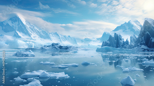Illustration of an icy landscape of the earth's pole. photo