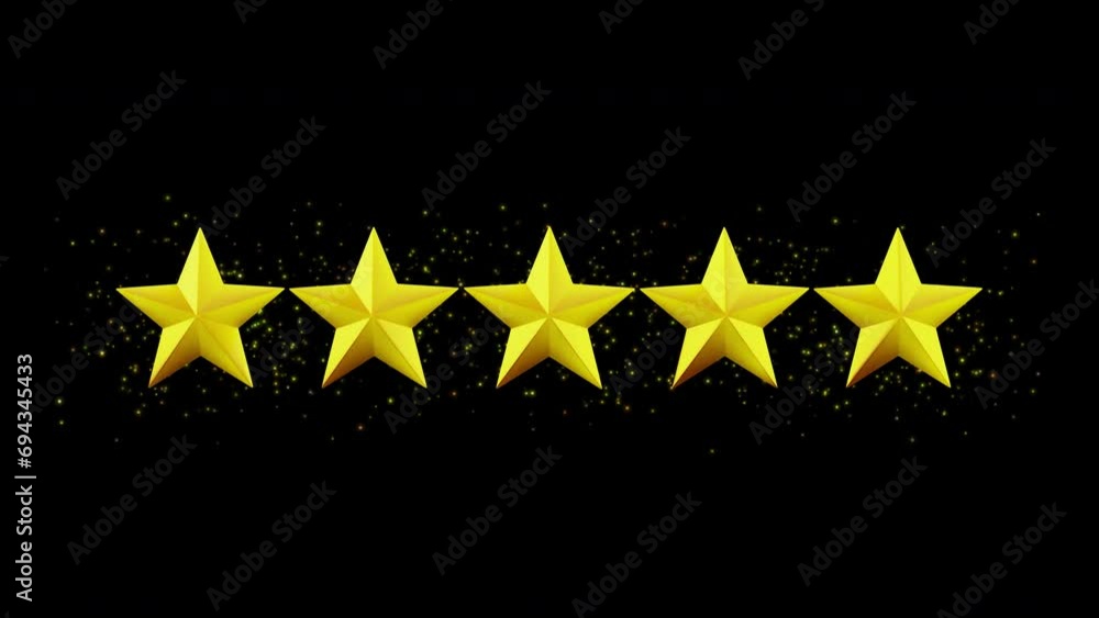 Five golden stars rating Animation with Particle 4k, alpha channel. Five golden stars rating Animation with Particle 4k, alpha channel.