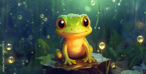 frog in the water, frog in the pond, a cute and content frog
