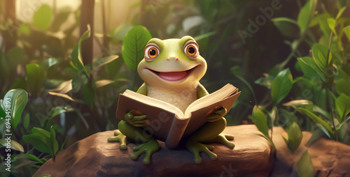 frog sitting on the ground, frog in the pond, a cute and content frog