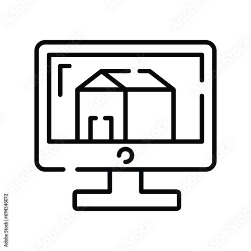 Home design on monitor showing concept icon of home architecture, architectural design