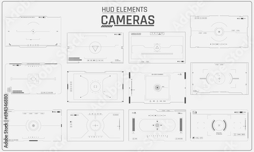 HUD Elements Sci-Fi Cameras collection. Futuristic cameras for GUI, UI, App, web design and other. Abstract futuristic interface.