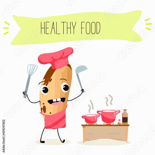 Cute brazil nut cartoon characters with different activities. Flat vector illustration, funny nut. Organic food. Antioxidant.