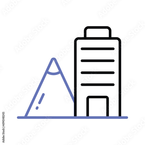 Architectural building design in mountain area, concept icon of building
