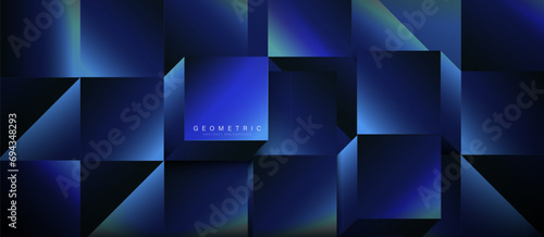 Blue cube boxes pattern wall background. 3d minimal trendy clean geometry banner. Futuristic, digital technology concept. Vector illustration