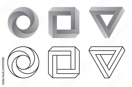 Abstract fun shapes set isolated on white background. Impossible shapes design. Vector illustration.