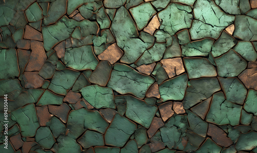 Cracked green Dragen Hide copper rust bronze aluminium rough Tileable Texture, Generative AI photo