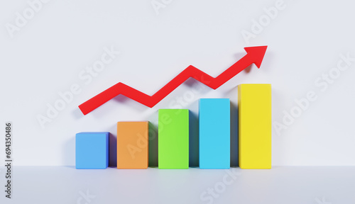 Business graph showing growth with arrow red on Pastel Color Background