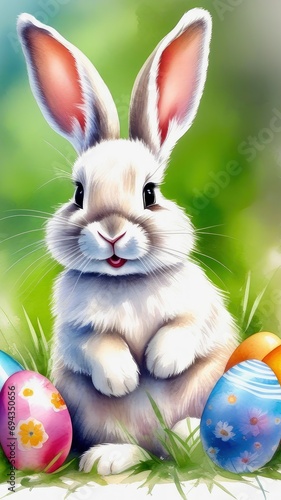 easter bunny and easter eggs, AI generated