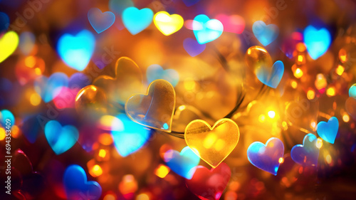 Multicolor heart shaped bokeh background, rainbow, valentine's day, romantic heart, romance background, love