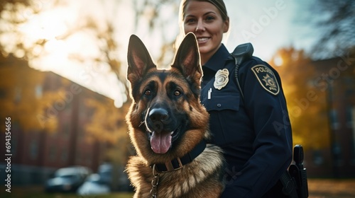 Female police officer with trained dog photo