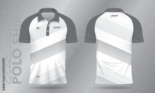 white abstract polo shirt mockup template design for sport uniform in front view and back view.