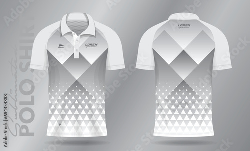 white abstract polo shirt mockup template design for sport uniform in front view and back view.