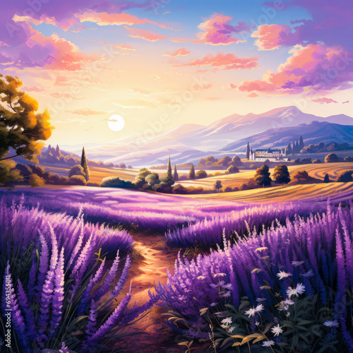 Field full of Lavanda s background generated by AI