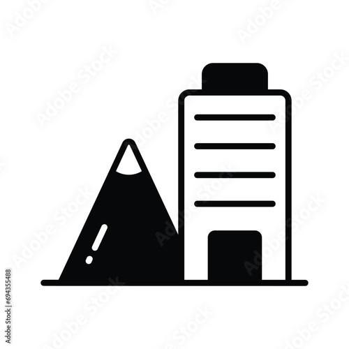 Architectural building design in mountain area, concept icon of building