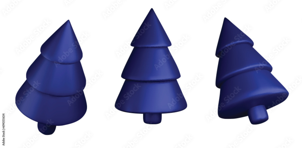 Set 3d blue Christmas tree . Glossy New year and xmas abstract tree shapes. Set 3d blue Christmas tree . Glossy New year and xmas abstract tree shapes.