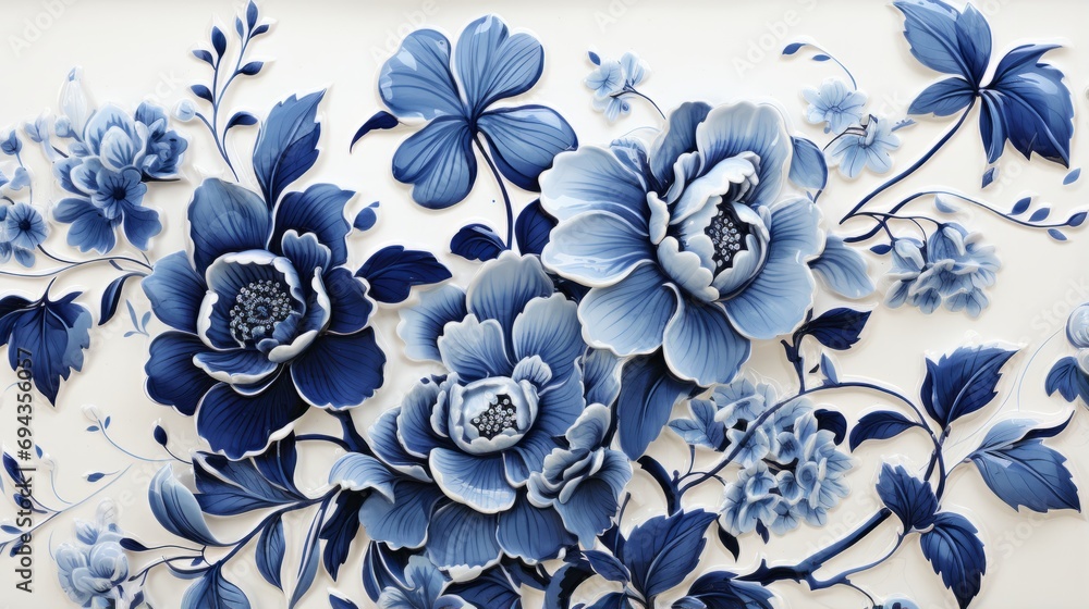A stunning arrangement of delicate blue and white flowers, blooming in perfect harmony, captures the beauty and grace of nature's artistry