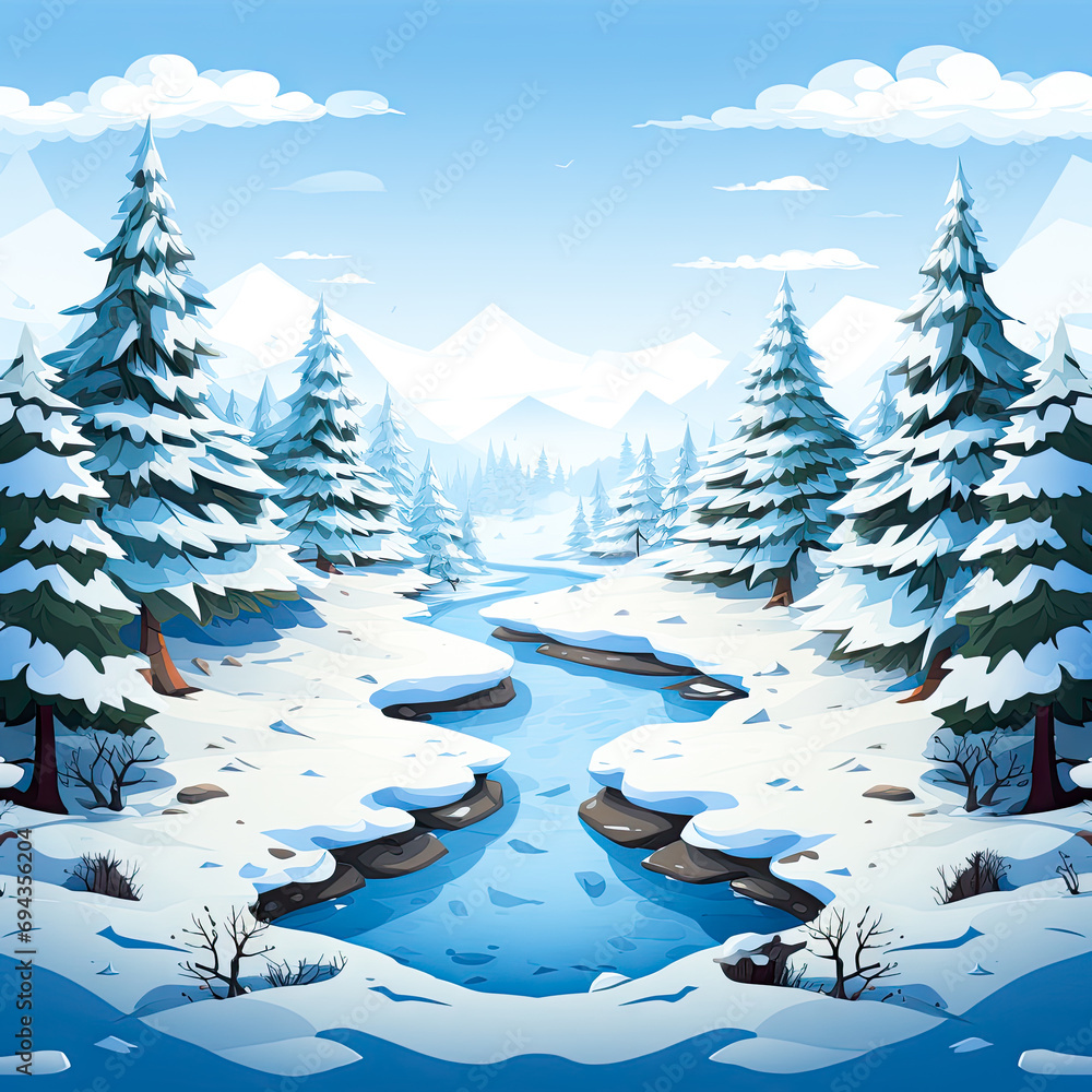 Winter forest with lot's of snow and space for some elements generated by AI