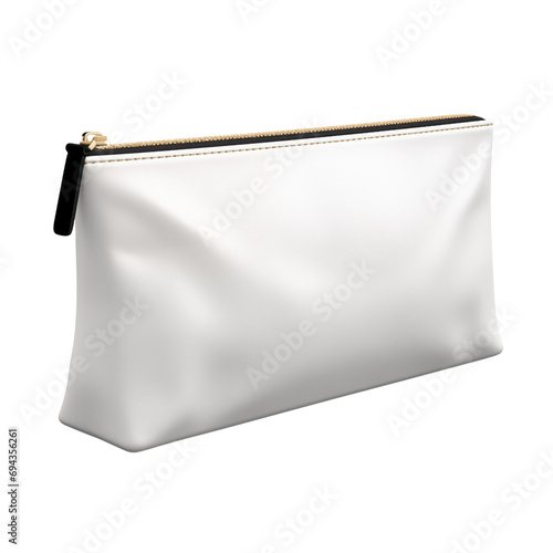 White Accessories Makeup Bag Mockup isolated on white transparent background, PNG, zipper photo