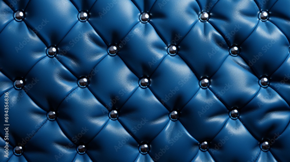 A stunning electric blue leather upholstery adorned with intricate silver buttons, exuding elegance and sophistication in its striking pattern A stunning electric blue leather upholstery adorned with intricate silver buttons, exuding elegance and sophistication in its striking pattern