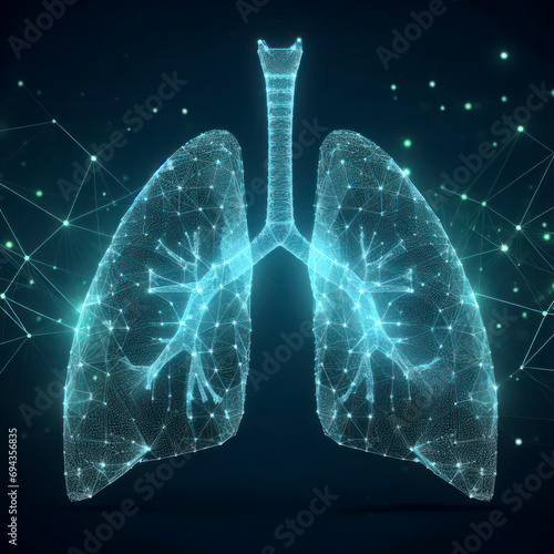 Pain in the lungs from polygons, triangles, dots and lines. Lung is a low poly compound structure. ai generative