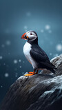 puffin bird standing on a rock near the atlantic cold sea created with Generative AI Technology