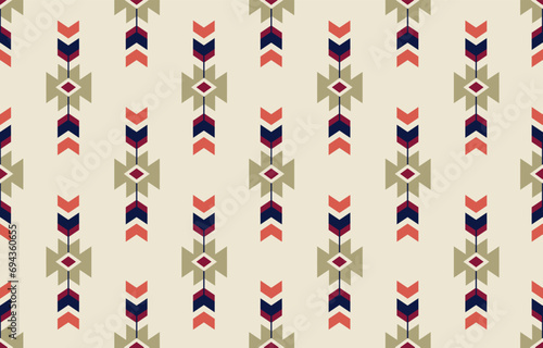 Ethnic tribal Aztec colorful background. Seamless tribal arrow pattern, folk embroidery, tradition geometric Aztec ornament. Native and Navaho design for fabric, textile, print, rug, paper