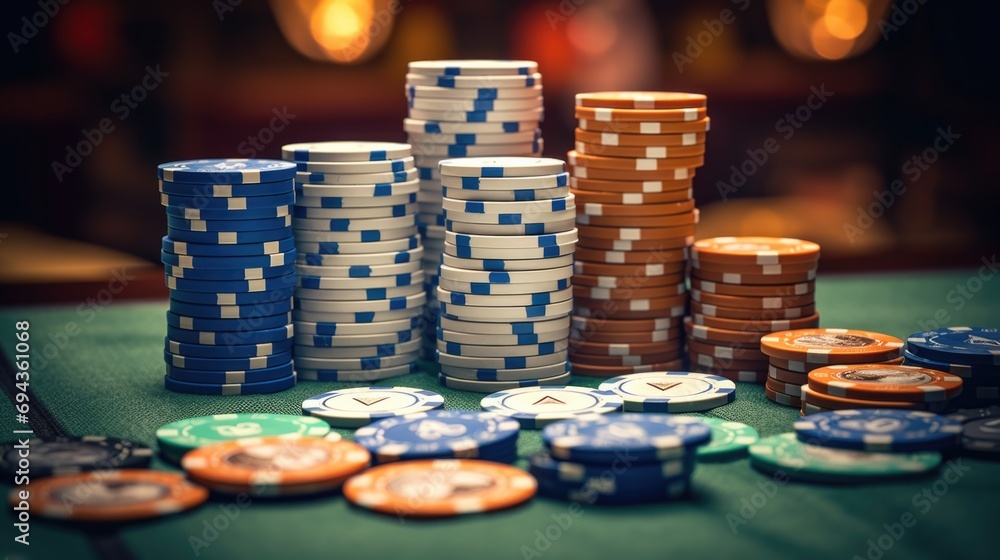 Gambling chips on the table Gambling chips on the table