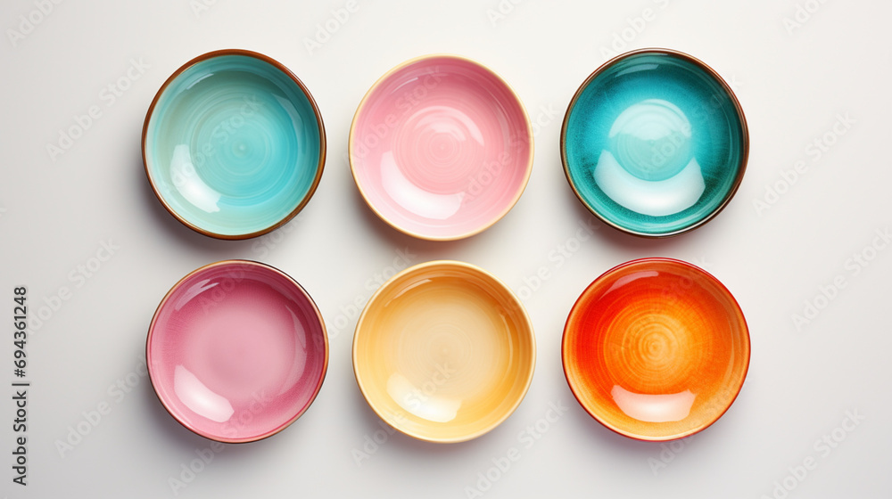 Colorful ceramic plate set on a plain white background Colorful ceramic plate set on a plain white background