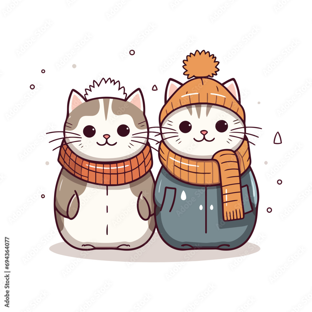 Obraz premium winter two cute cat couple