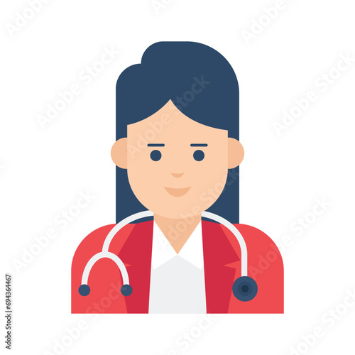 Female avatar having stethoscope denoting concept flat icon of lady doctor