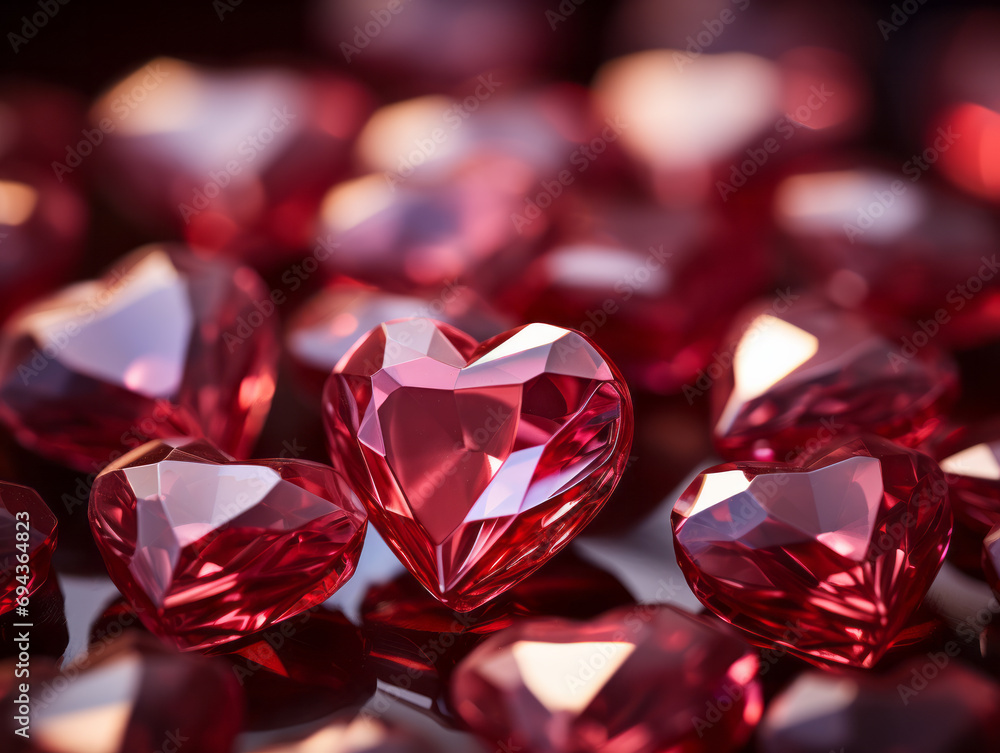 Ruby hearts on a red background photo-realistic Ruby hearts on a red background photo-realistic