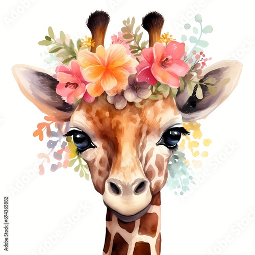 Cute giraffe with Flower clip Art