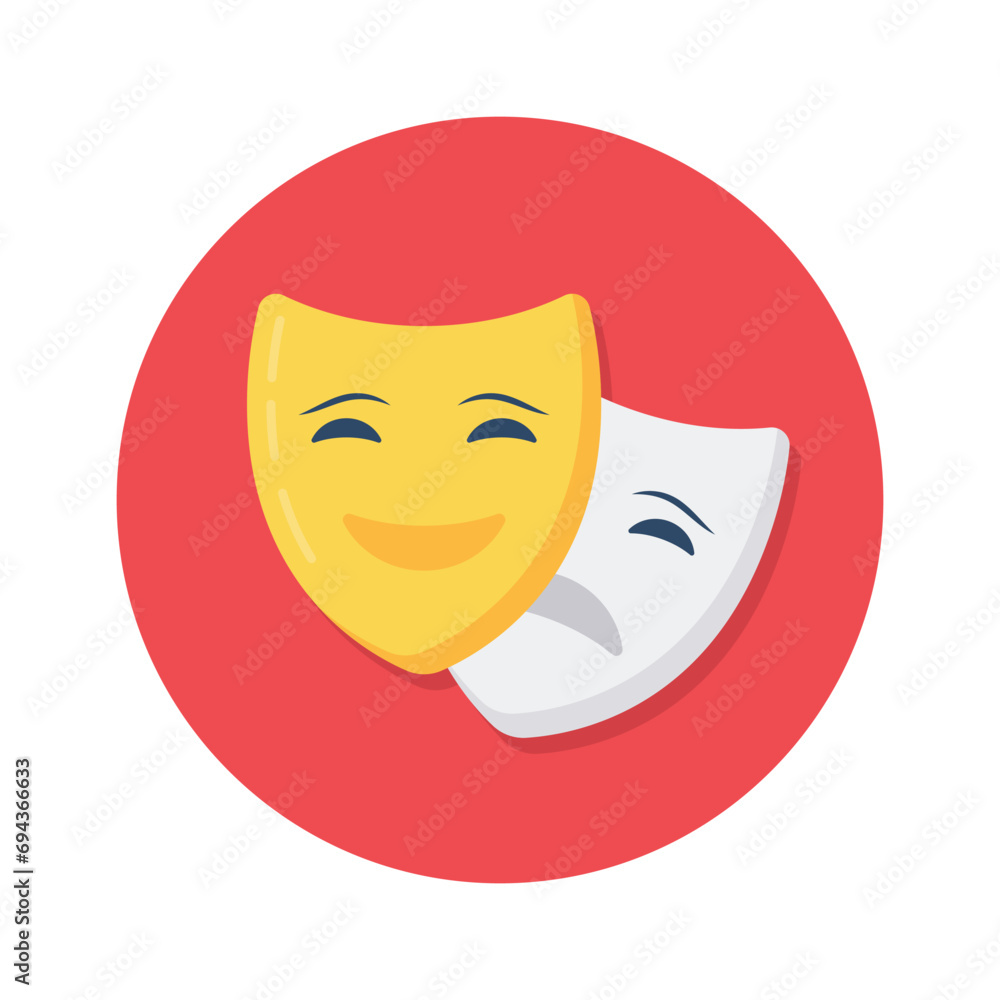 Face masks, theater masks theme party icon in modern flat style, easy to use Face masks, theater masks theme party icon in modern flat style, easy to use