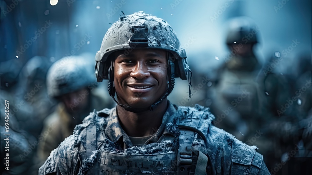 Naklejka premium Charming Soldier. A Captivating Full Body Photograph Filled with Joy 
