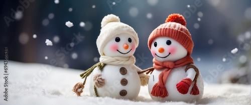 Wallpaper Mural Two snowman love, snowman couple,  christmas, winter Torontodigital.ca