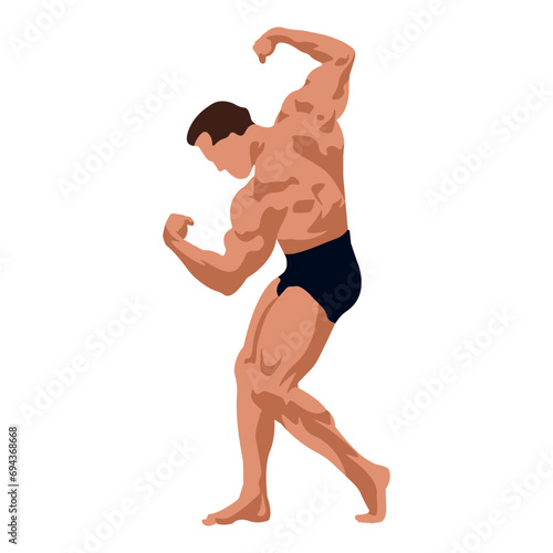 Bodybuilding, weightlifting shows your muscles. Body, relief. Vector illustration on white limited background.

