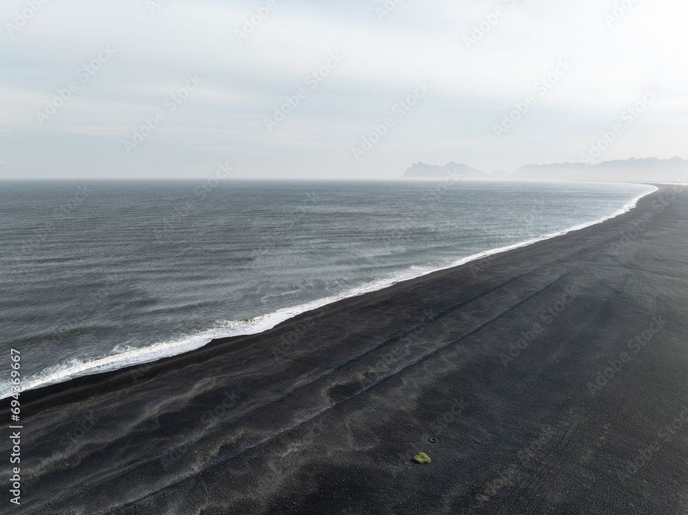 Aerial photography of Iceland’s black sand beach