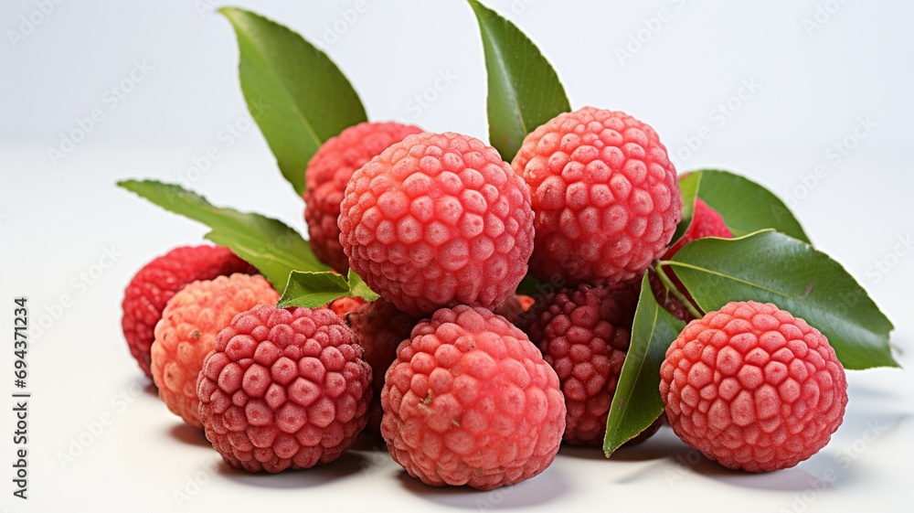 Bunch of lychees on a plain white backdrop Bunch of lychees on a plain white backdrop
