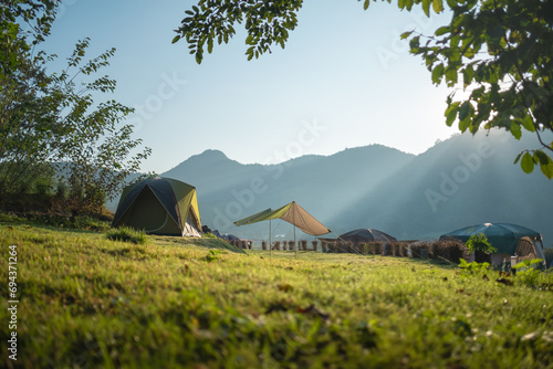 Morning Bliss: Camping Amidst Lush Forests and Blue Skies | Outdoor Beauty Photography