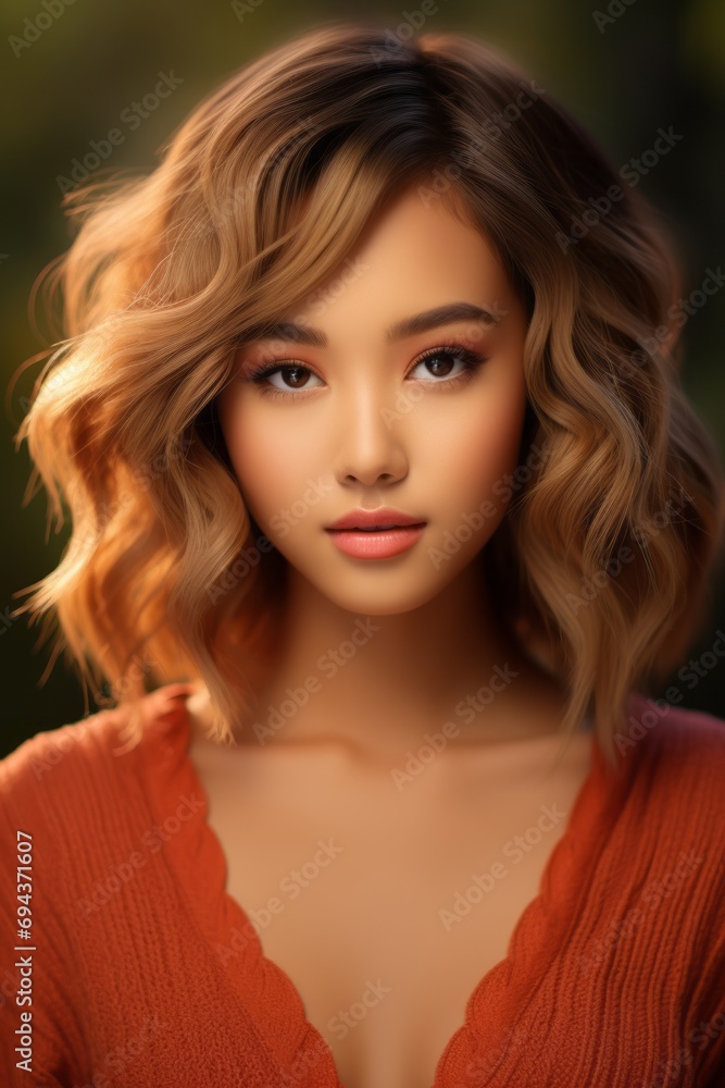Portrait of a Beautiful Woman in a Red Cardigan Portrait of a Beautiful Woman in a Red Cardigan