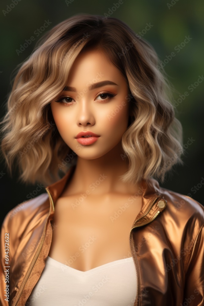 Portrait of a Beautiful Woman in a Bomber Jacket Portrait of a Beautiful Woman in a Bomber Jacket