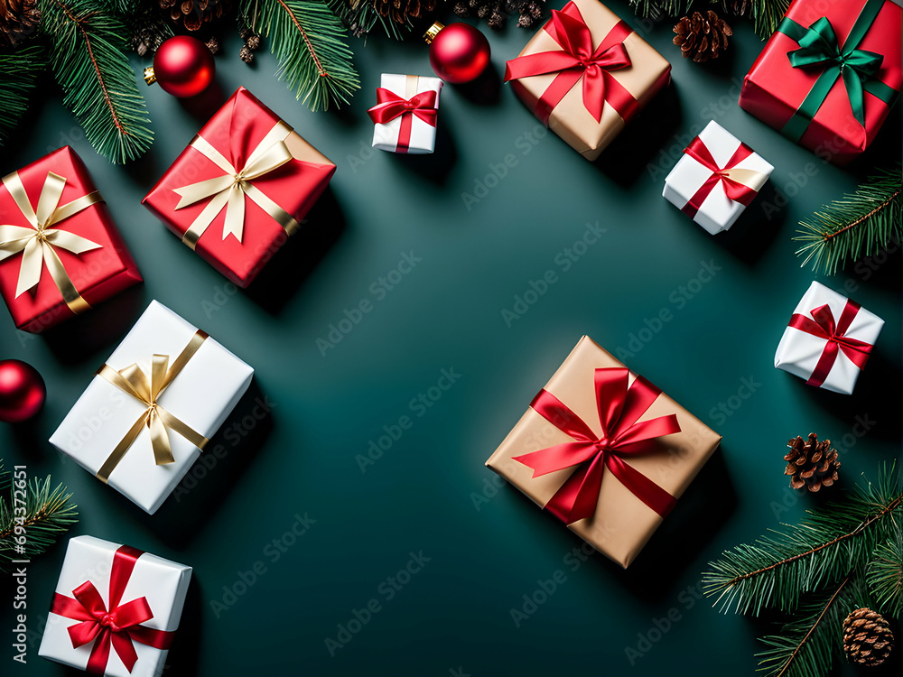 Chritmas gifts at the home, flat lay Chritmas gifts at the home, flat lay