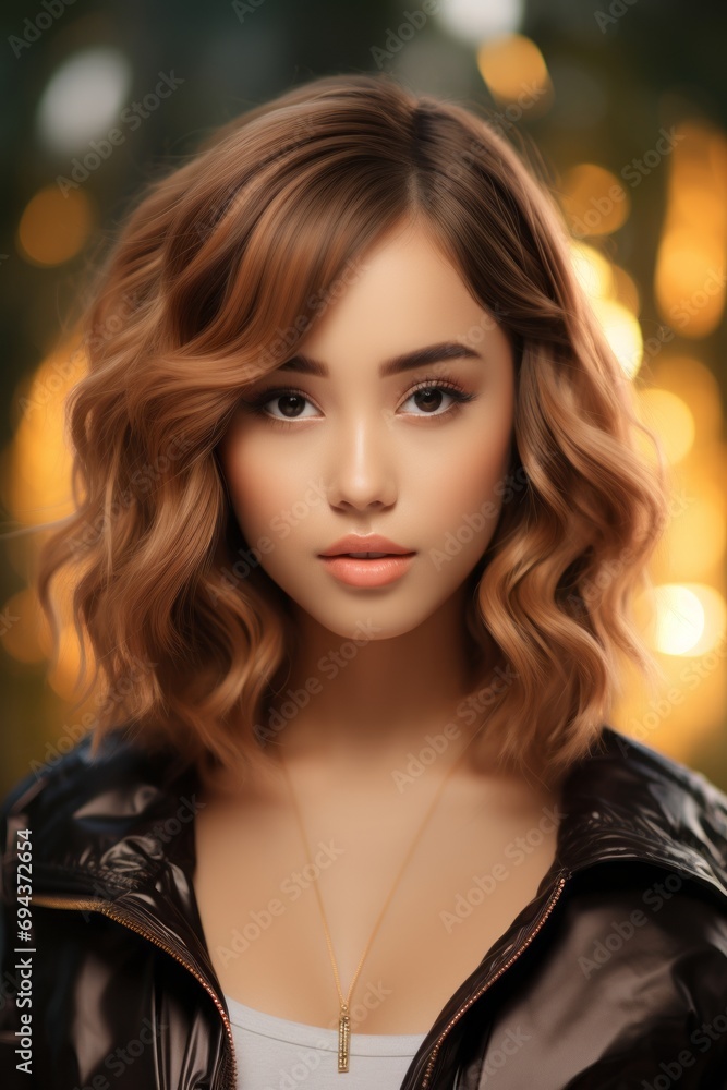 Portrait of a Beautiful Woman in a Bomber Jacket Portrait of a Beautiful Woman in a Bomber Jacket