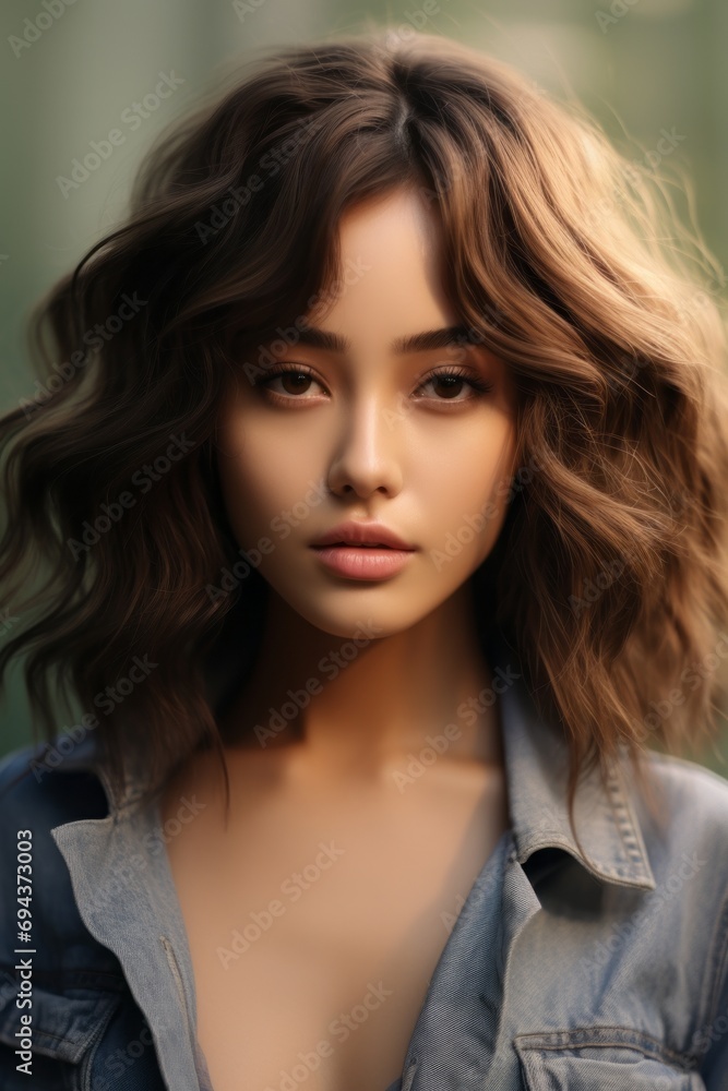 Portrait of a Beautiful Woman in a Denim Jacket Portrait of a Beautiful Woman in a Denim Jacket